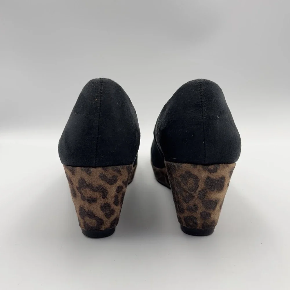 Marco Tozzi Black Suede Leopard Wedges Heels Size‎ 37 US 6/6.5